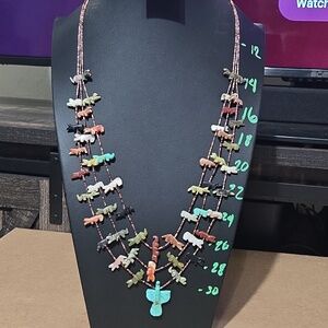 Vintage Zuni Fetish Native American Necklace - 3 Layers